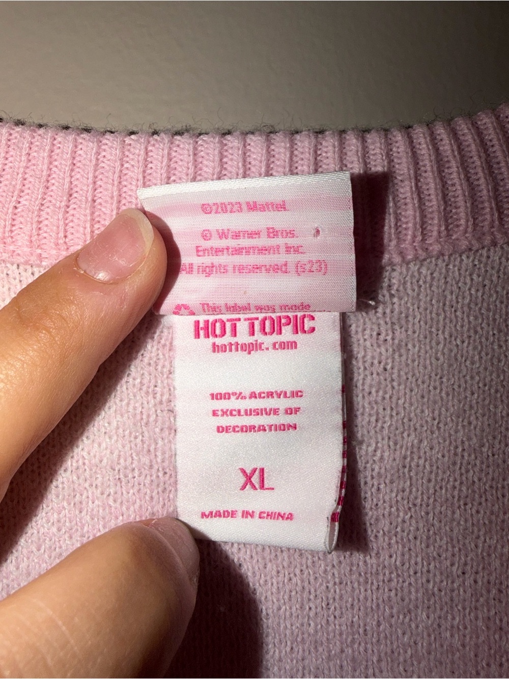 Barbie The Movie Hot Topic Pink Gingham Plaid Knit Sweater Cardigan XL - Picture 7 of 8